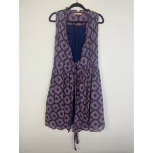 Banjanan Womens Ruidoso Print Wrap Open Sleeveless Purple/Blue Dress Medium